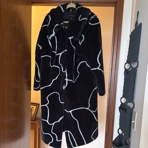 Elegant Black and White Faux Fur Coat